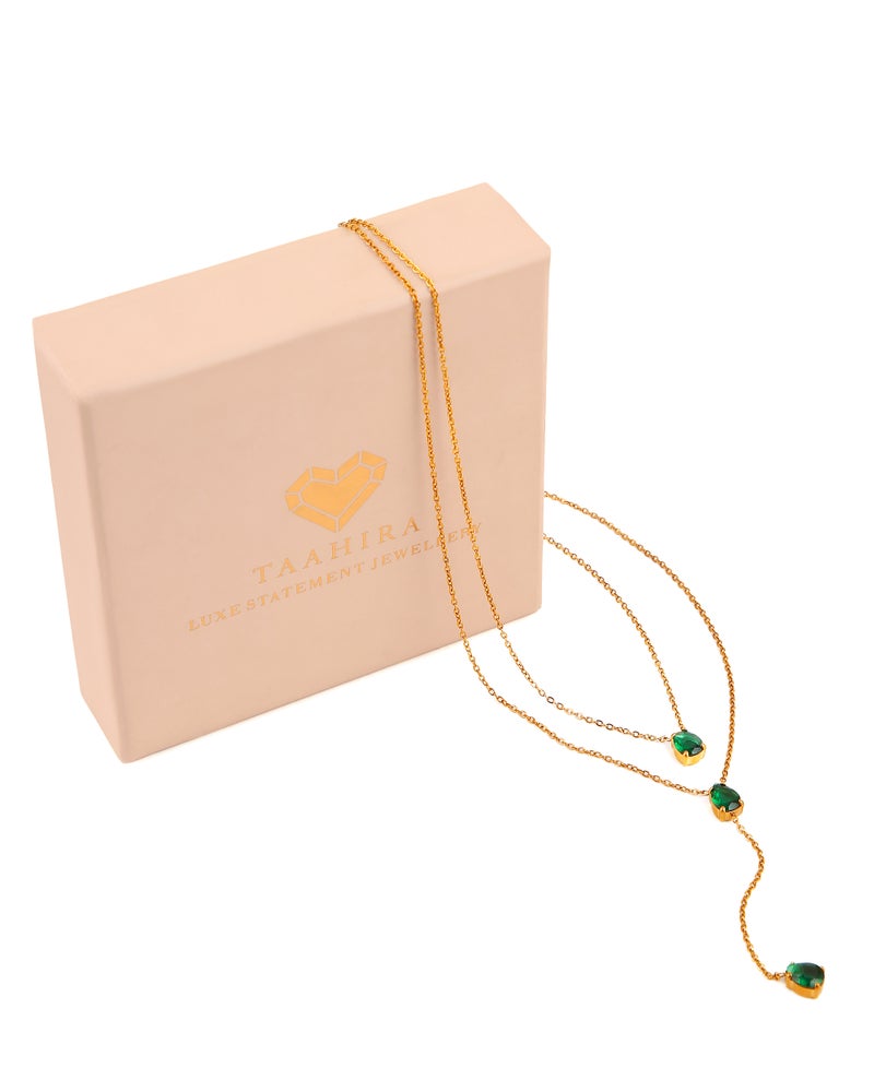 TAAHIRA Double Layered Emerald stone Neckalce - Image 3